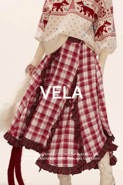 Spliced ​​Plaid Long Skirt