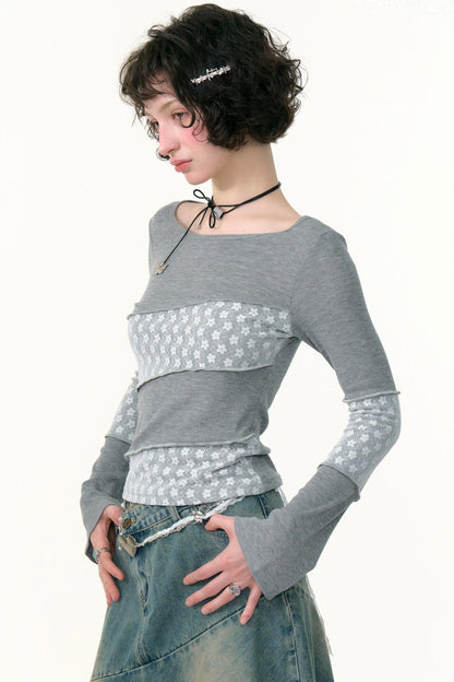 Twill Stitch Lace Knit Top