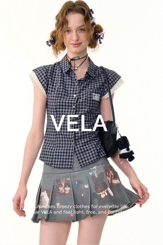 Vintage Checkered Slim Short Top