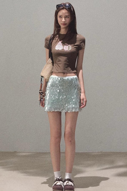 Dual-Color Sequin A-Line Mini Skirt