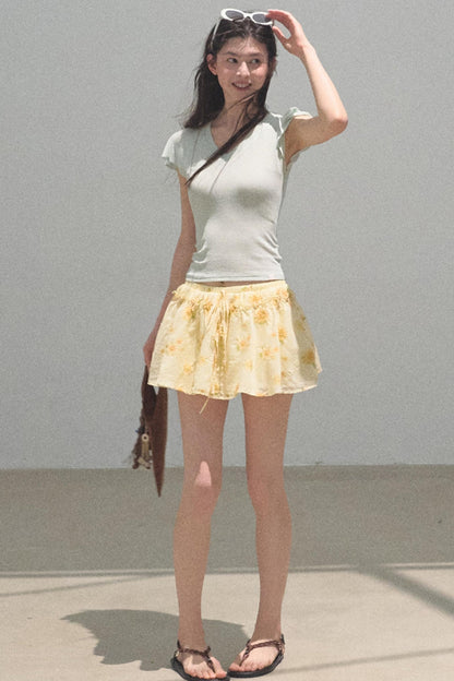 Embroidered Puffy A-Line Skirt