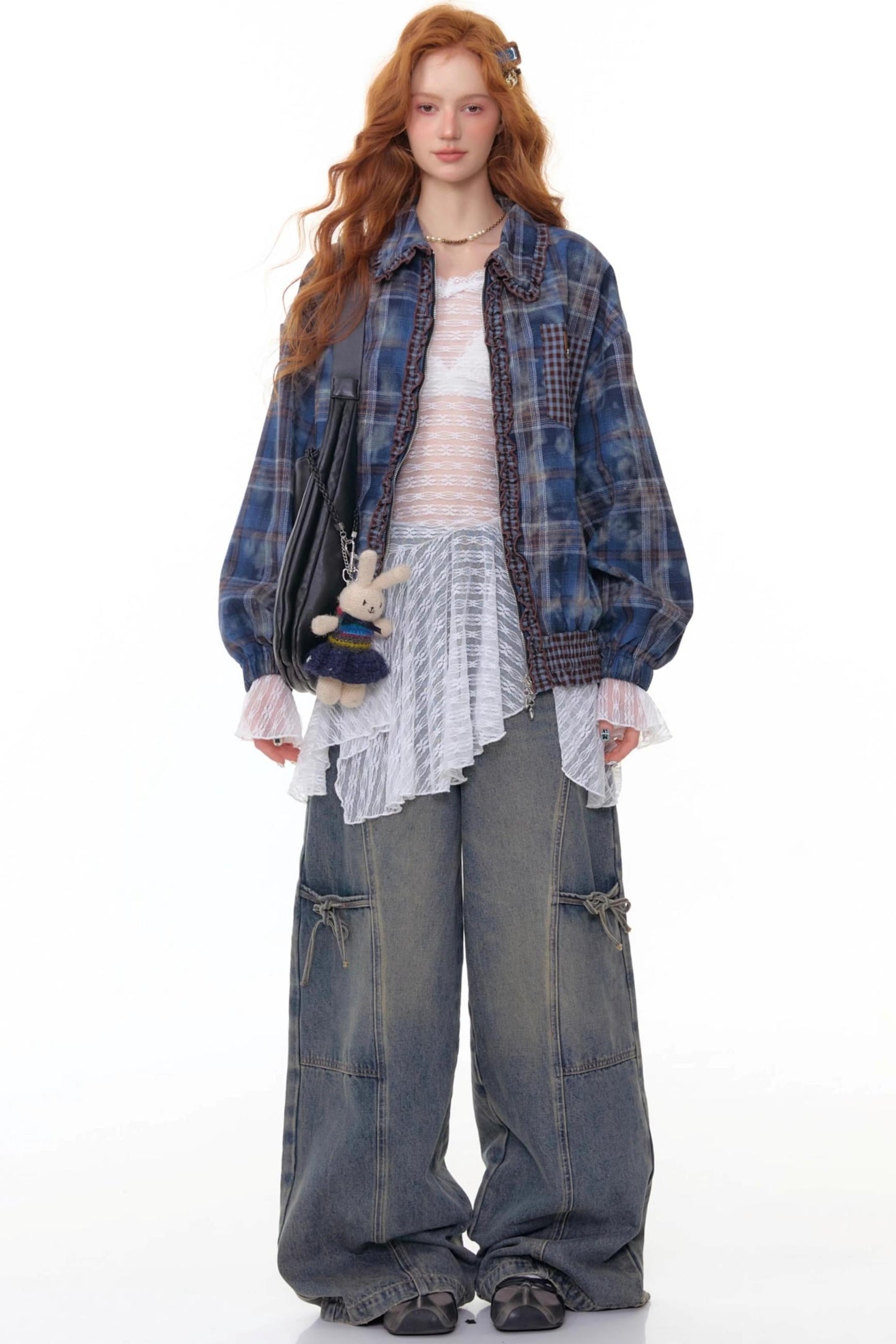 High-End Retro Blue Plaid Jacket