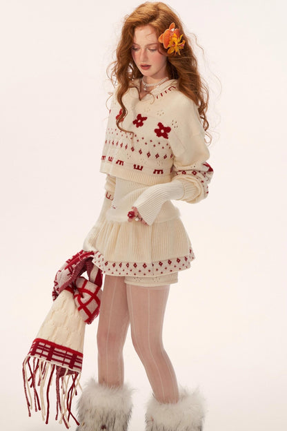 星形提花毛衣上衣套装