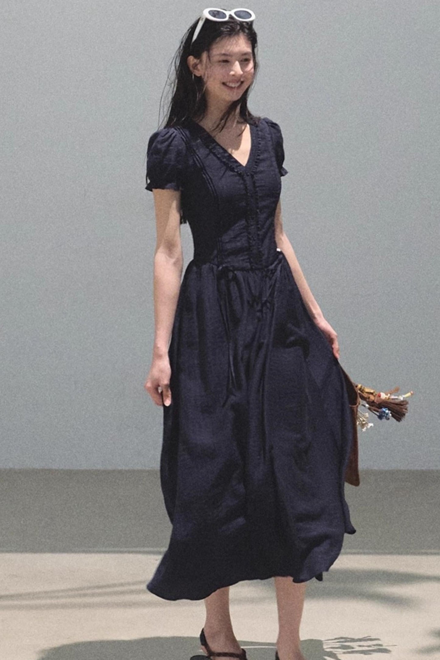 Blue Hour V-Neck Double-Sleeved Dress