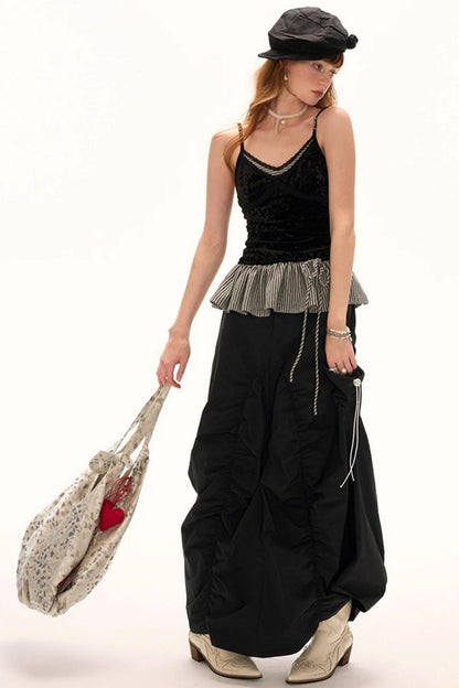 Functional Irregular Hem Black Skirt