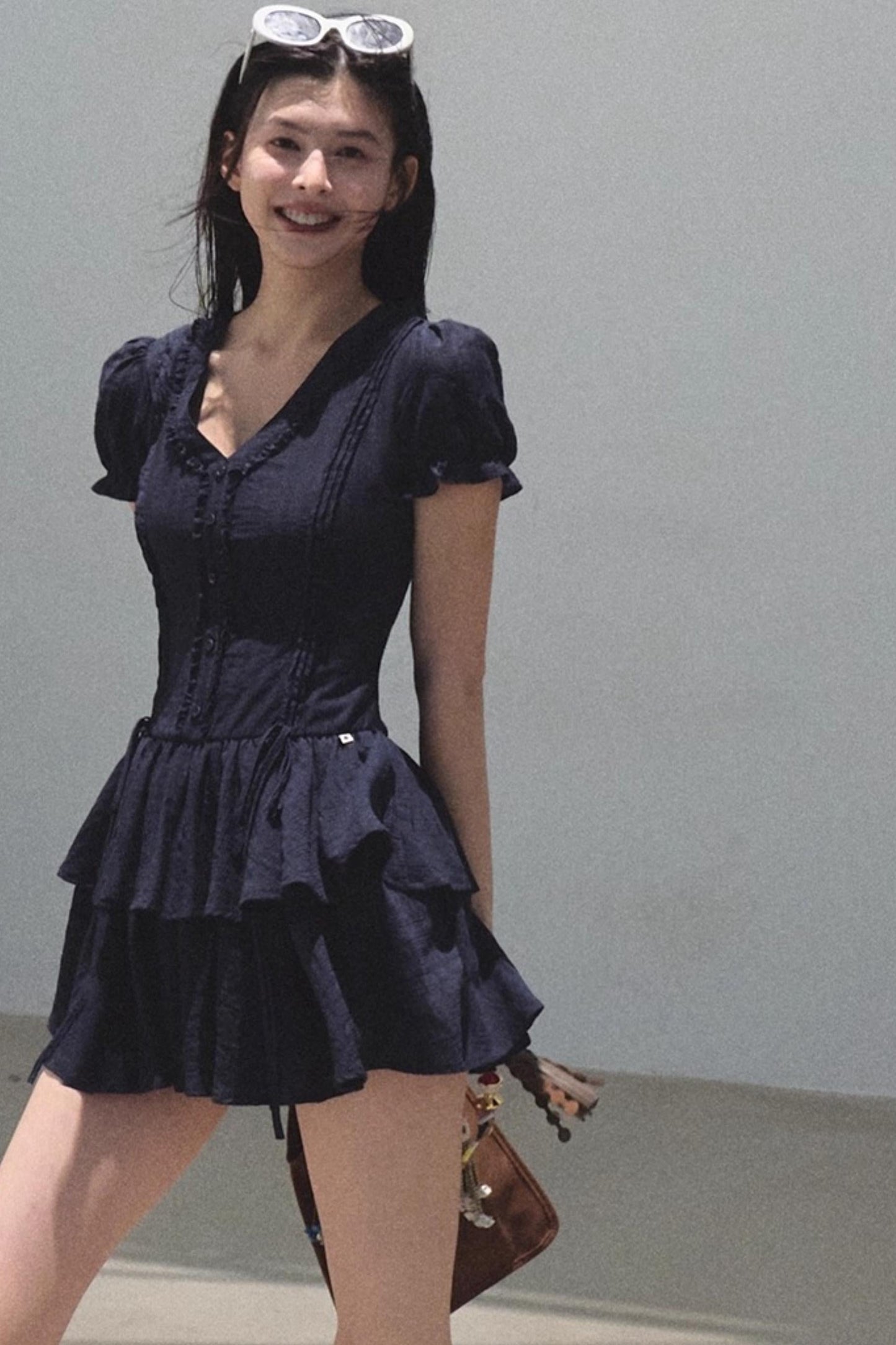 Blue Hour V-Neck Double-Sleeved Dress