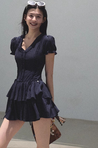 Blue Hour V-Neck Double-Sleeved Dress