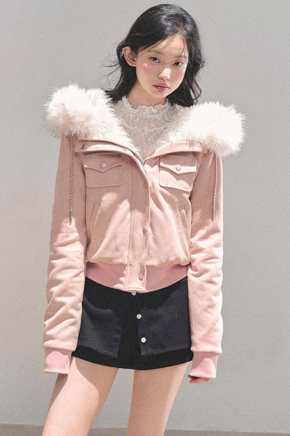 Lamb Wool Hooded Winter Coat