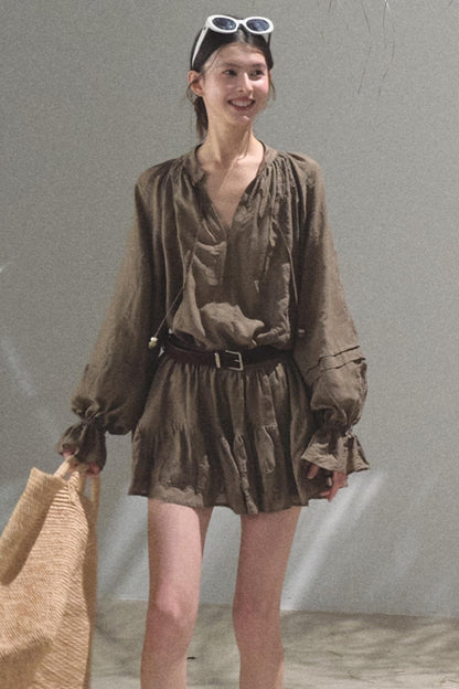 Relaxed Bubble Sleeve Skirt Set-Up