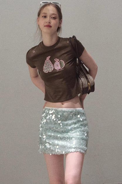 Dual-Color Sequin A-Line Mini Skirt