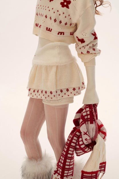 星形提花毛衣上衣套装