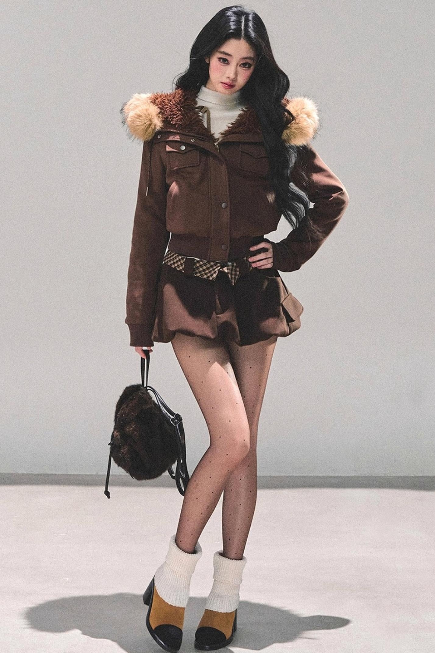 Lamb Wool Hooded Winter Coat