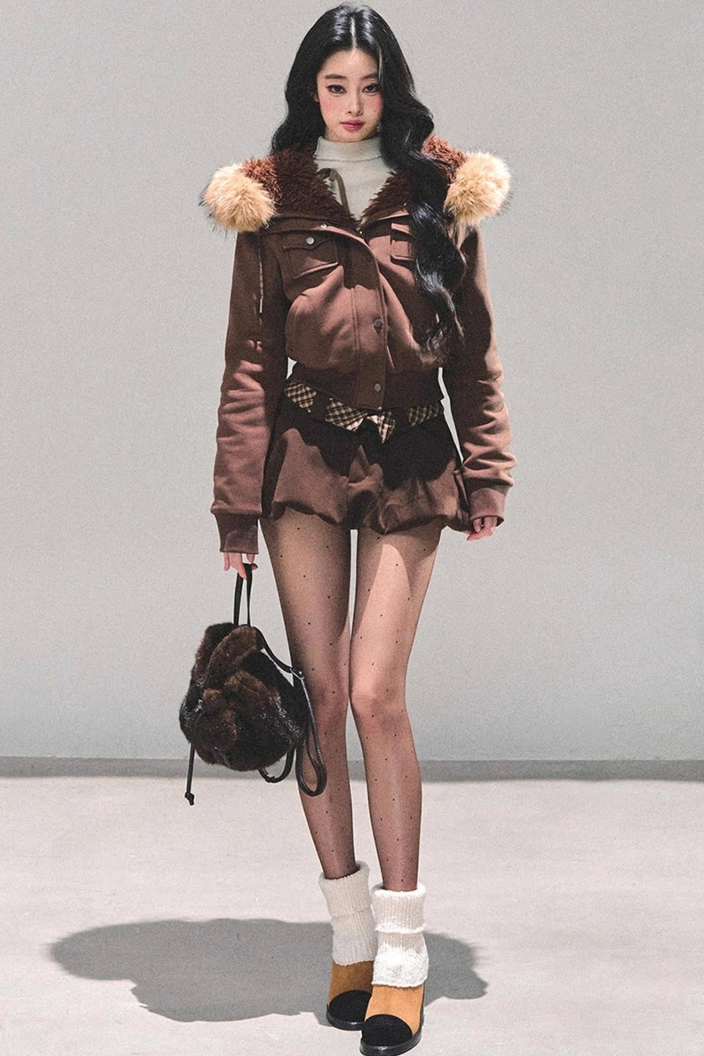 Lamb Wool Hooded Winter Coat