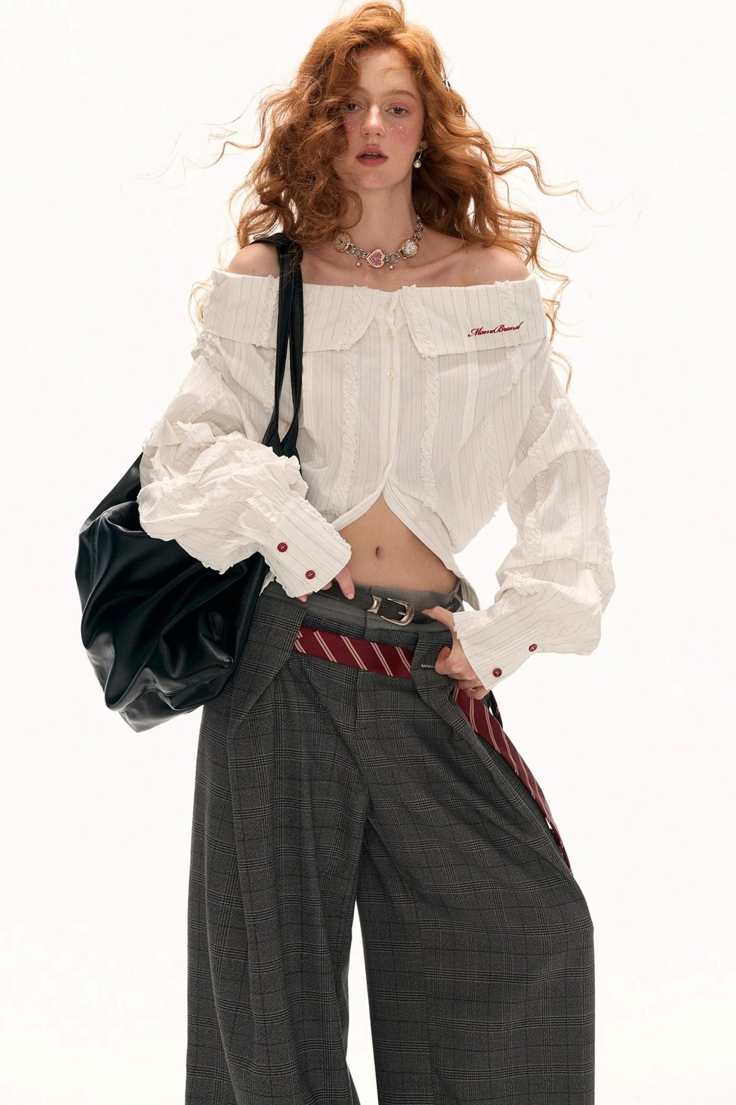 Big-V Striped White Long Sleeve Top