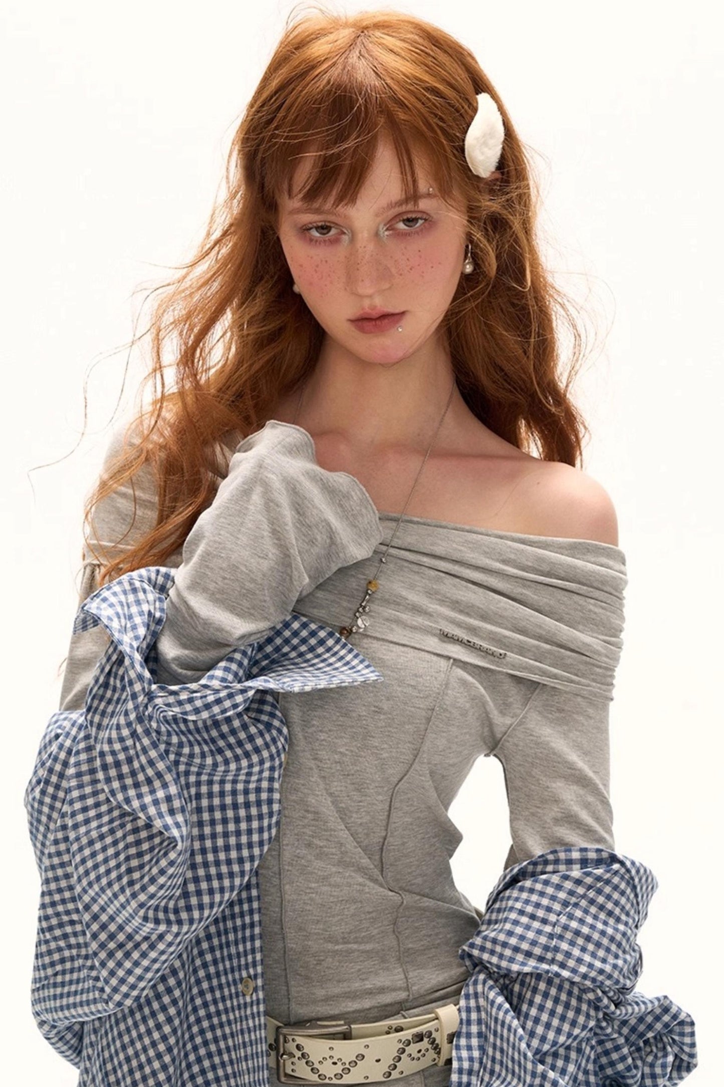 Slanted Pleated French Waist Long Sleeve Midi Dress