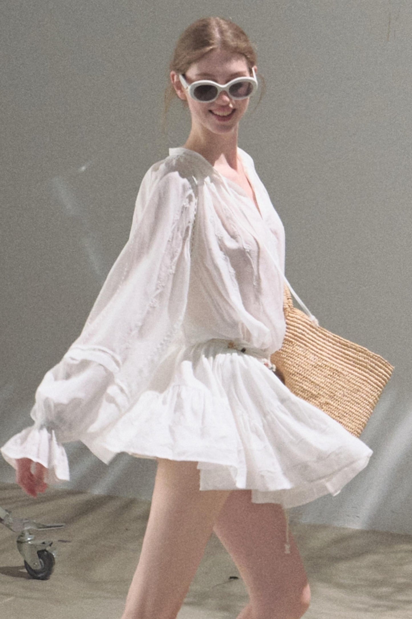 Relaxed Bubble Sleeve Skirt Set-Up