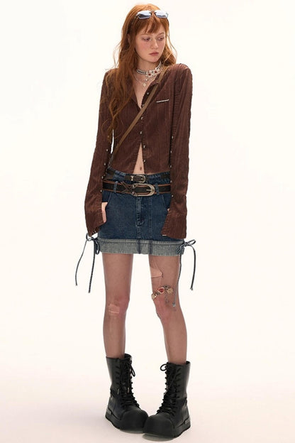 Striped Knit Multi-Button Cardigan