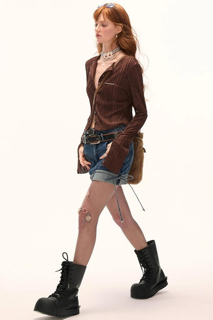 Striped Knit Multi-Button Cardigan