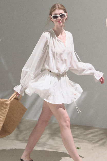 Relaxed Bubble Sleeve Skirt Set-Up