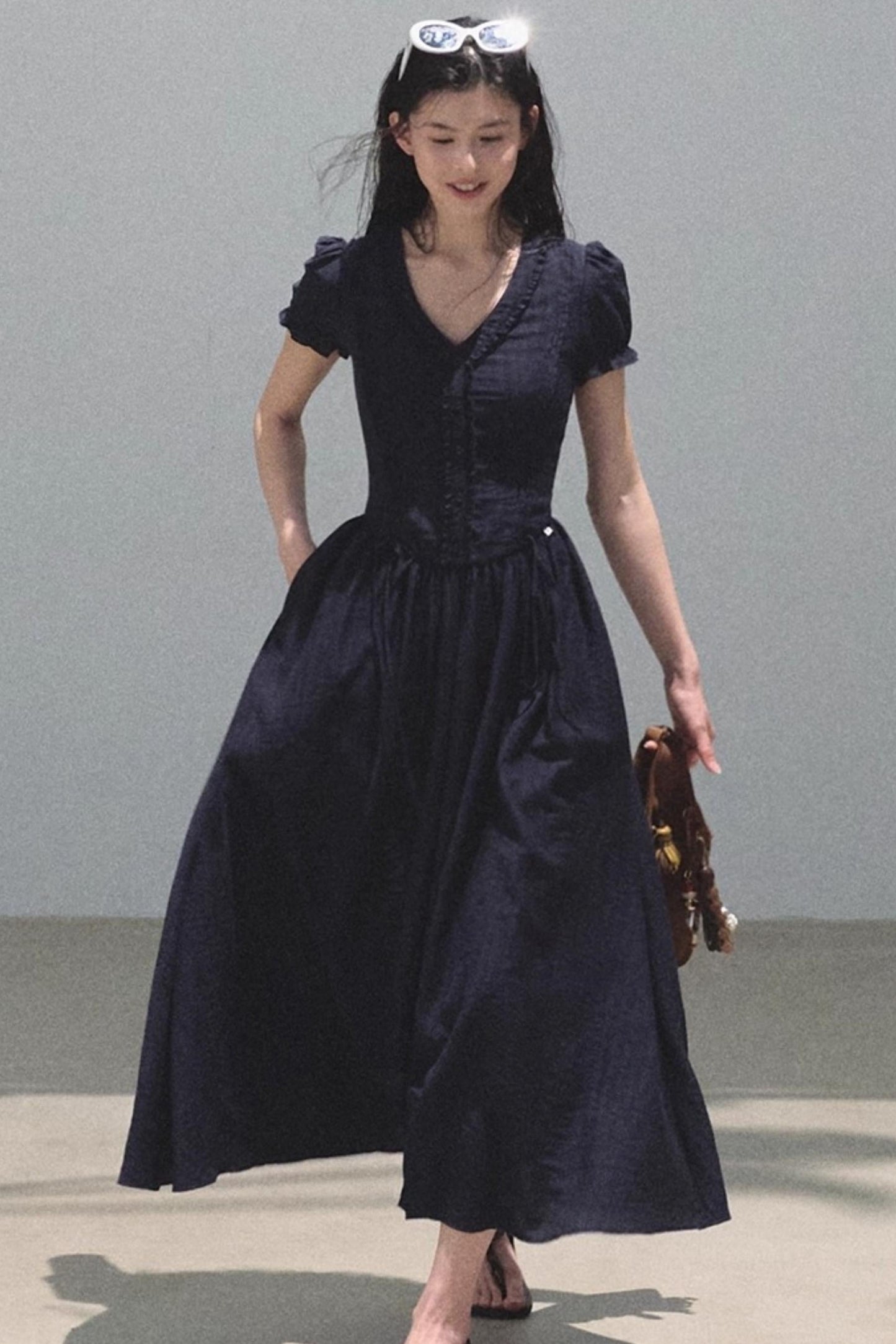 Blue Hour V-Neck Double-Sleeved Dress