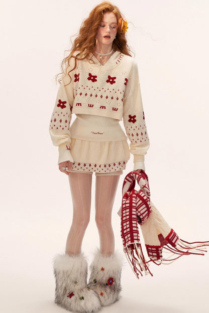 星形提花毛衣上衣套装