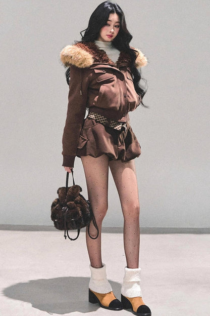 Lamb Wool Hooded Winter Coat