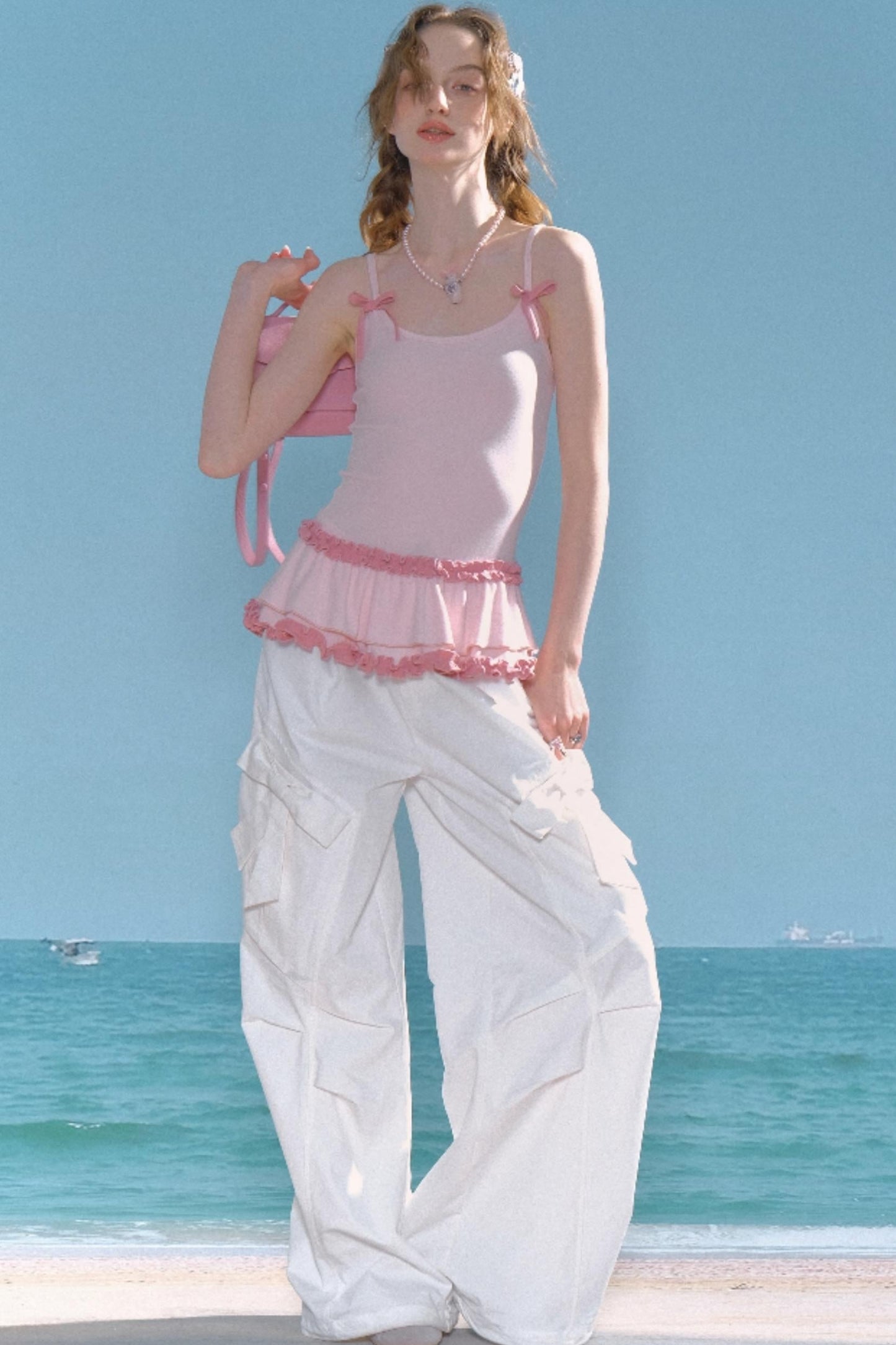 Retro White High-Waist Wide-Leg Pants