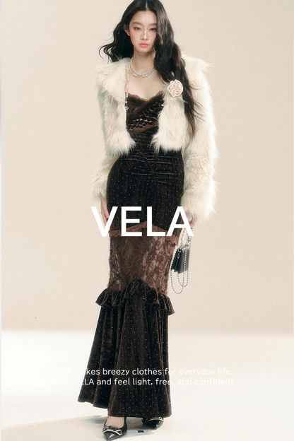 Velvet Wrap Hip Slip Dress