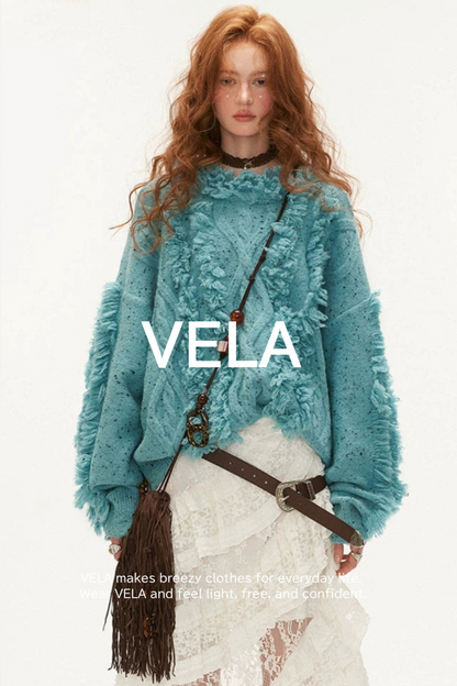 Leaky Shoulder Destruction Tassel Sweater