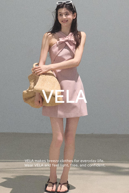 Cherry Melon Sleeveless Halterneck A-Line Dress