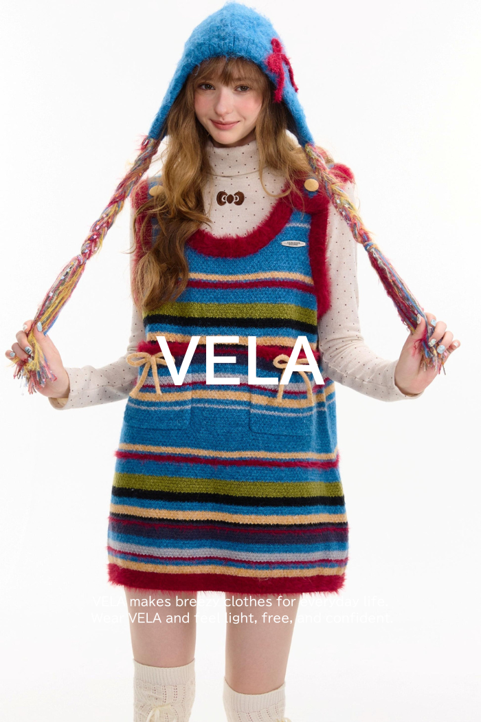 American Retro Striped Bow Knitted Vest Dress