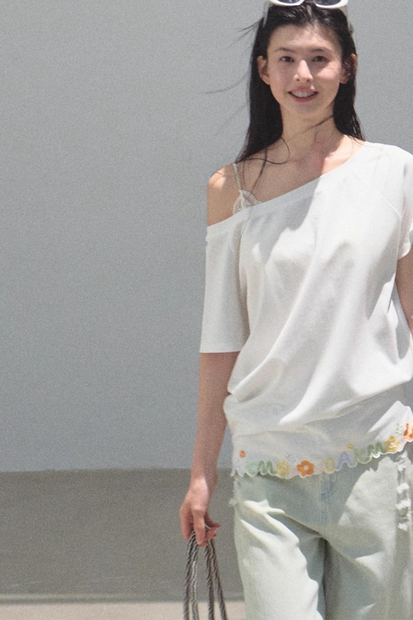 Cotton Off-the-Shoulder Embroidered Shirt