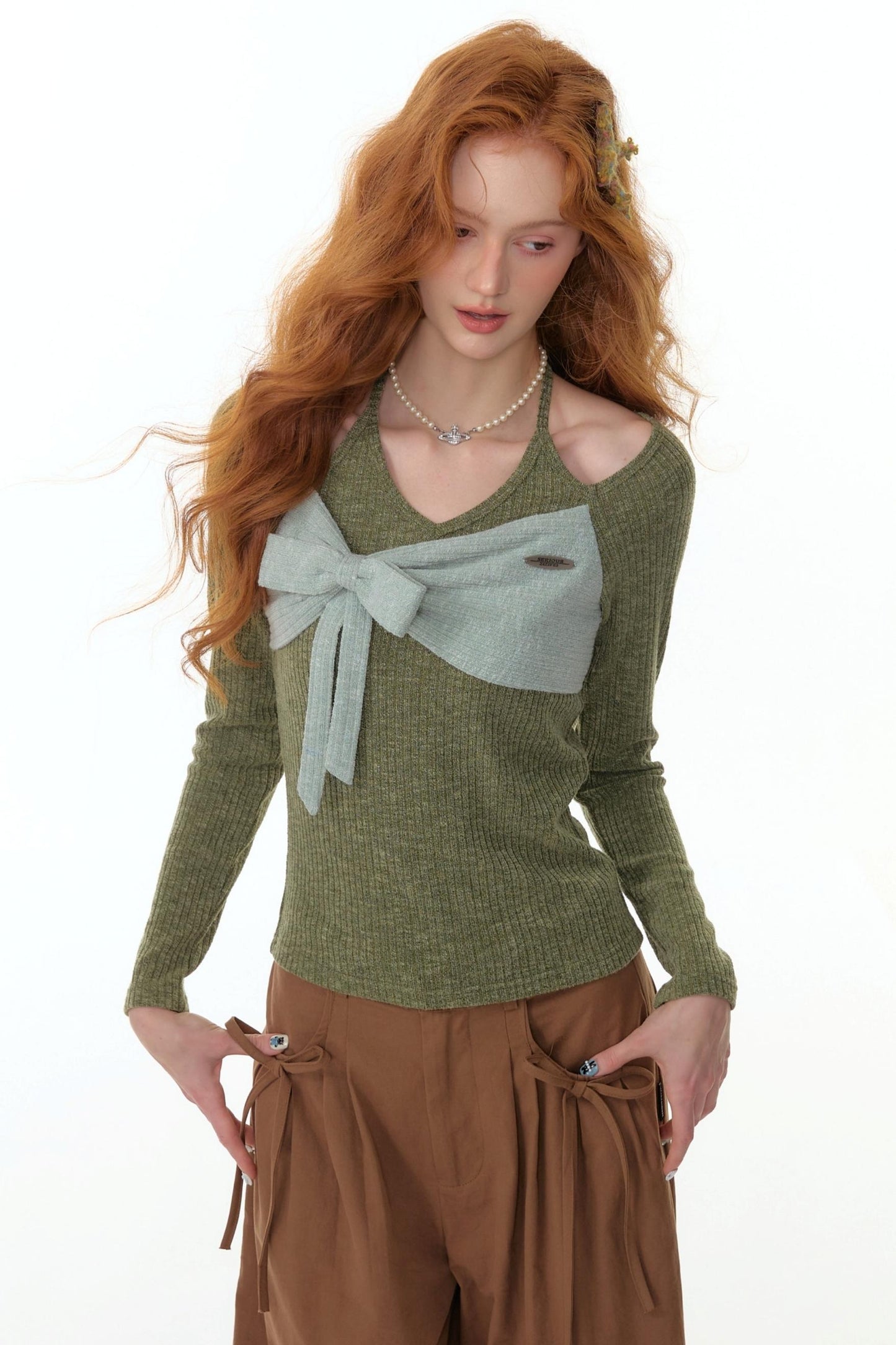 Patchwork Halterneck Knitted Top