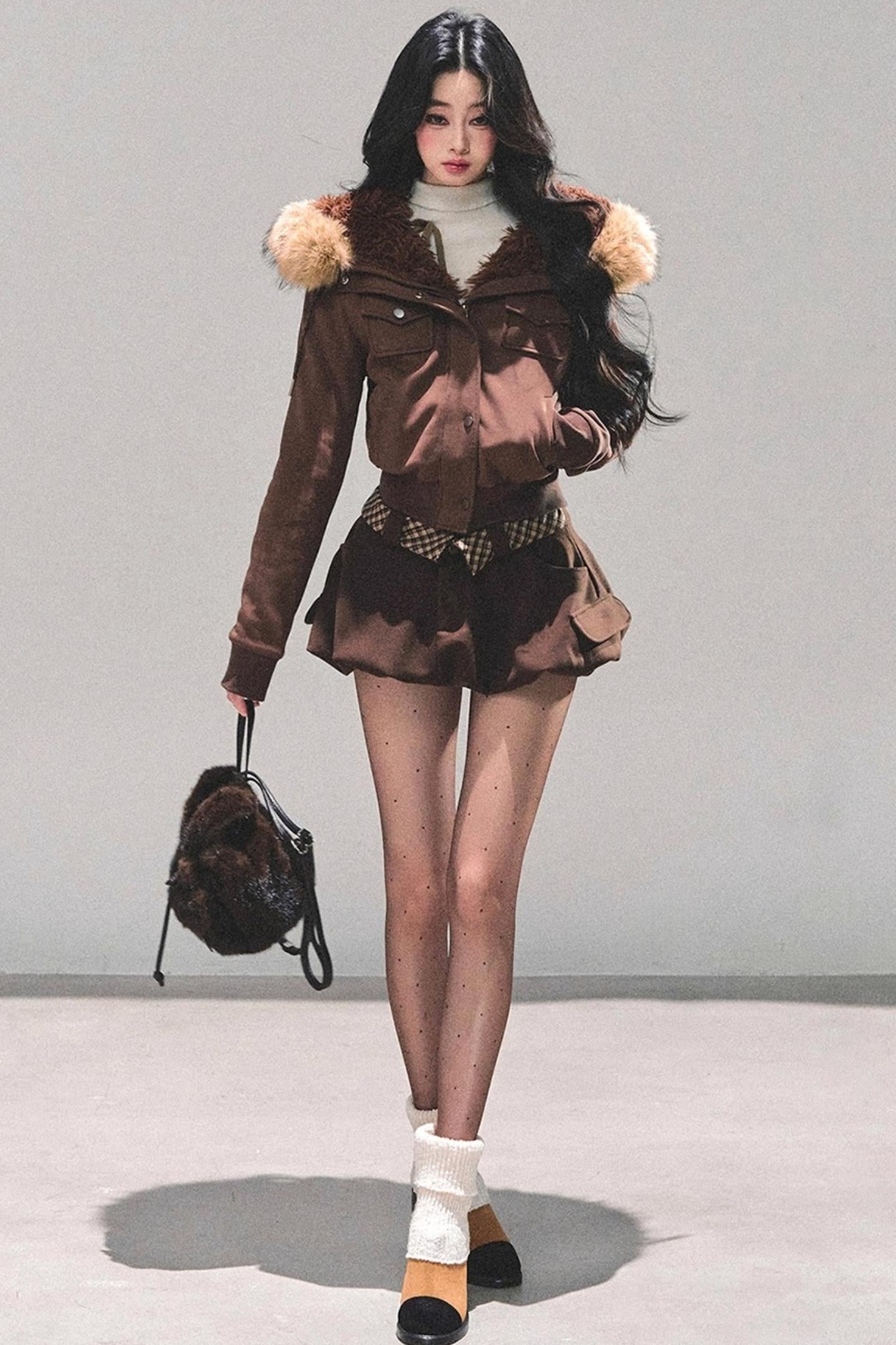 Lamb Wool Hooded Winter Coat