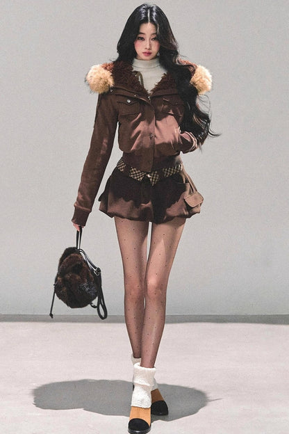 Lamb Wool Hooded Winter Coat