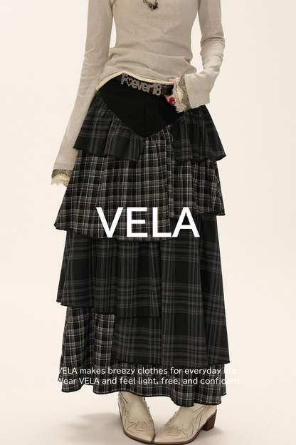 Black Gray Layered Long Skirt