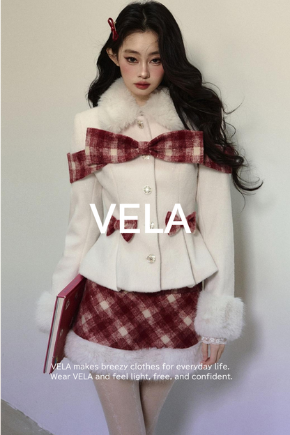 High-End Woolen Jacket & Checkered Skirt Set-Up