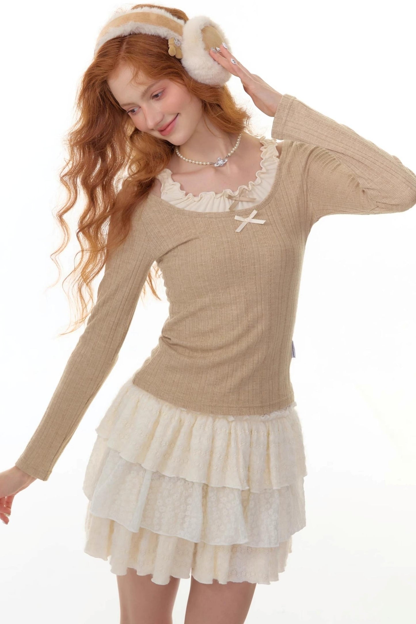 Fake Two Bow Halterneck Top