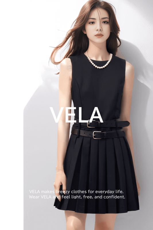 Double-Belted Pleated Flared Dress