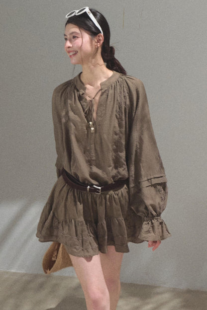 Relaxed Bubble Sleeve Skirt Set-Up