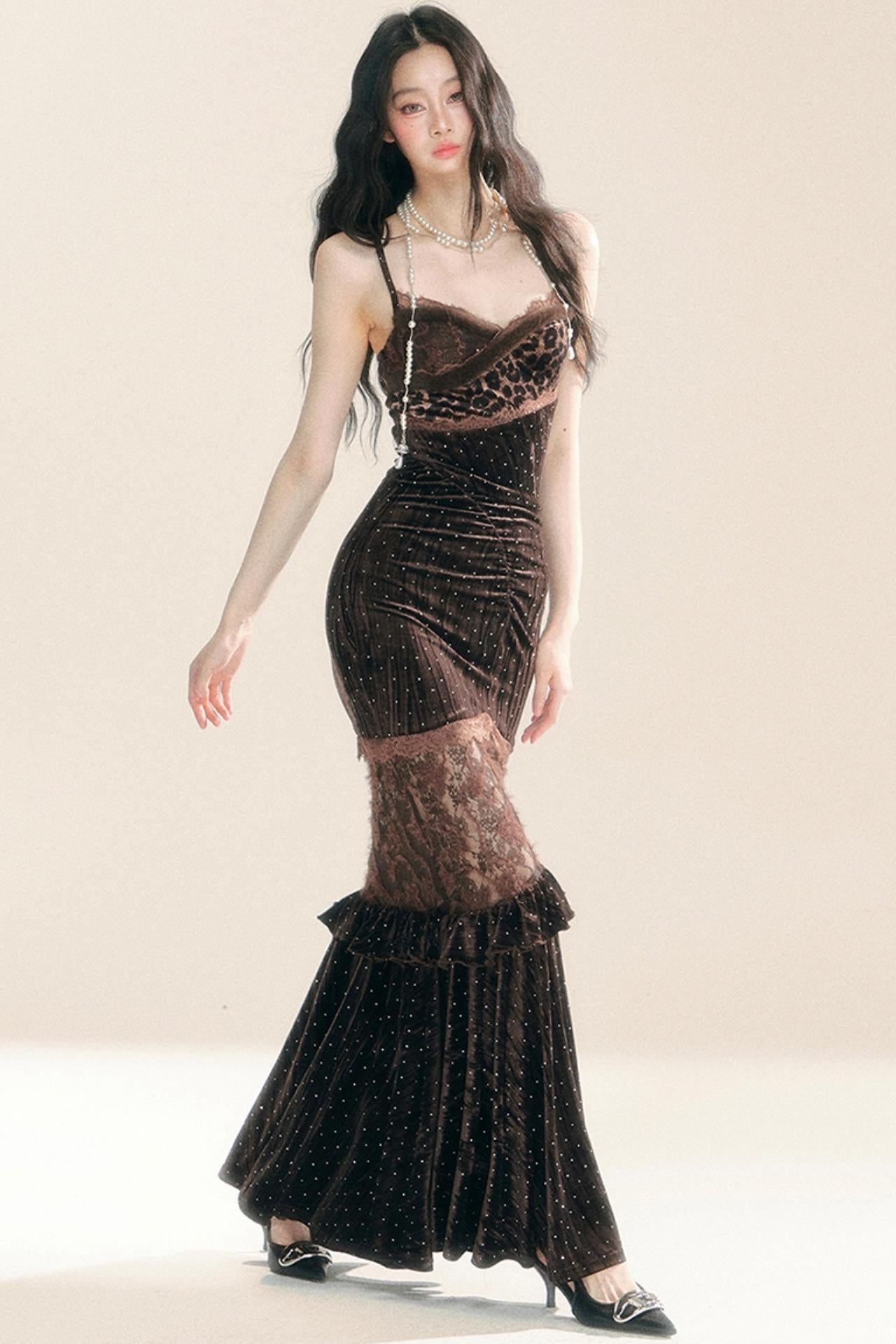 Velvet Wrap Hip Slip Dress