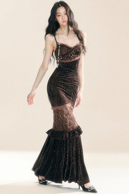 Velvet Wrap Hip Slip Dress