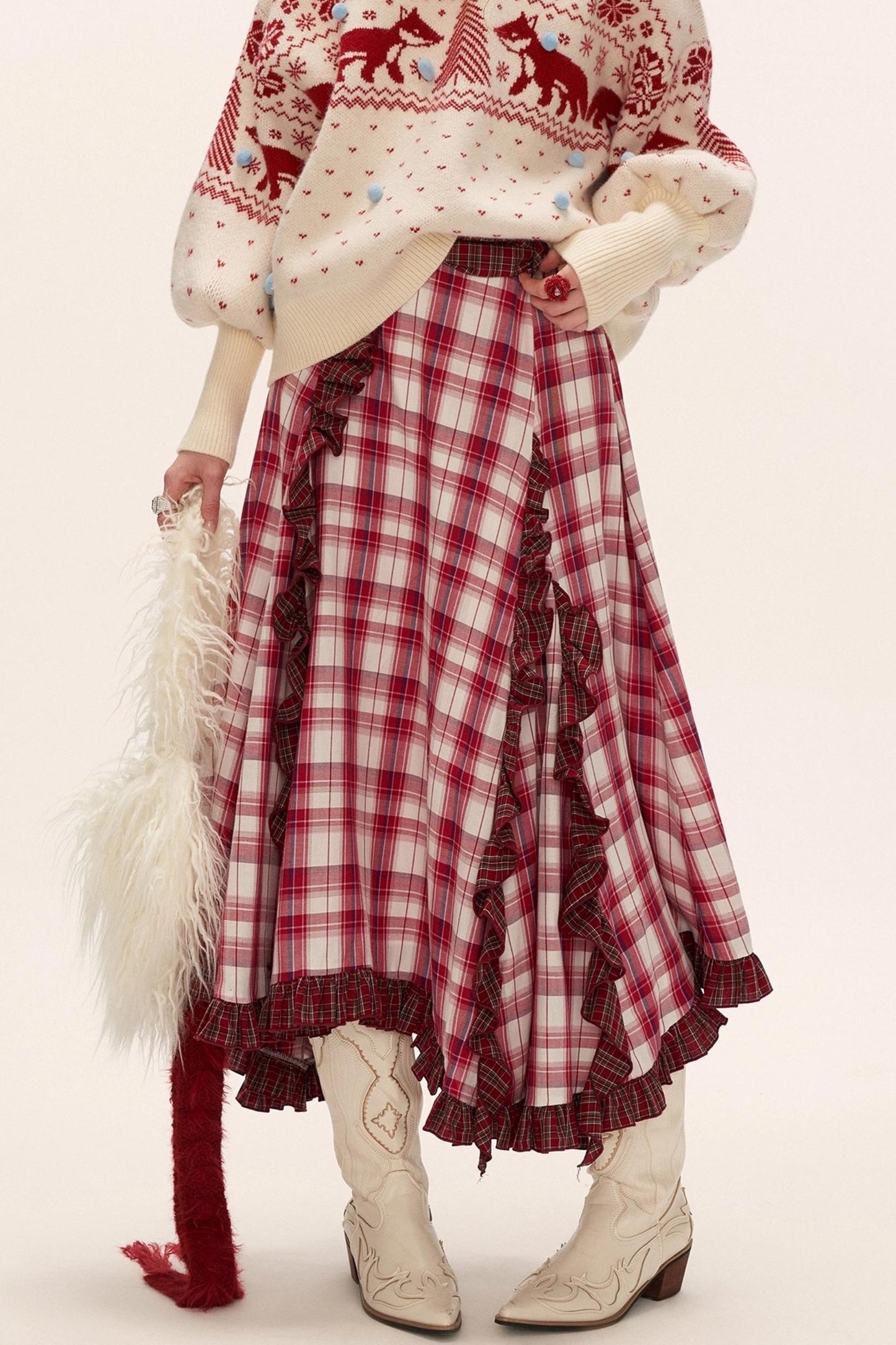 Spliced ​​Plaid Long Skirt