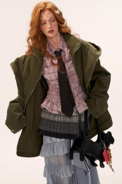 Vintage Distressed Frayed Cargo Jacket