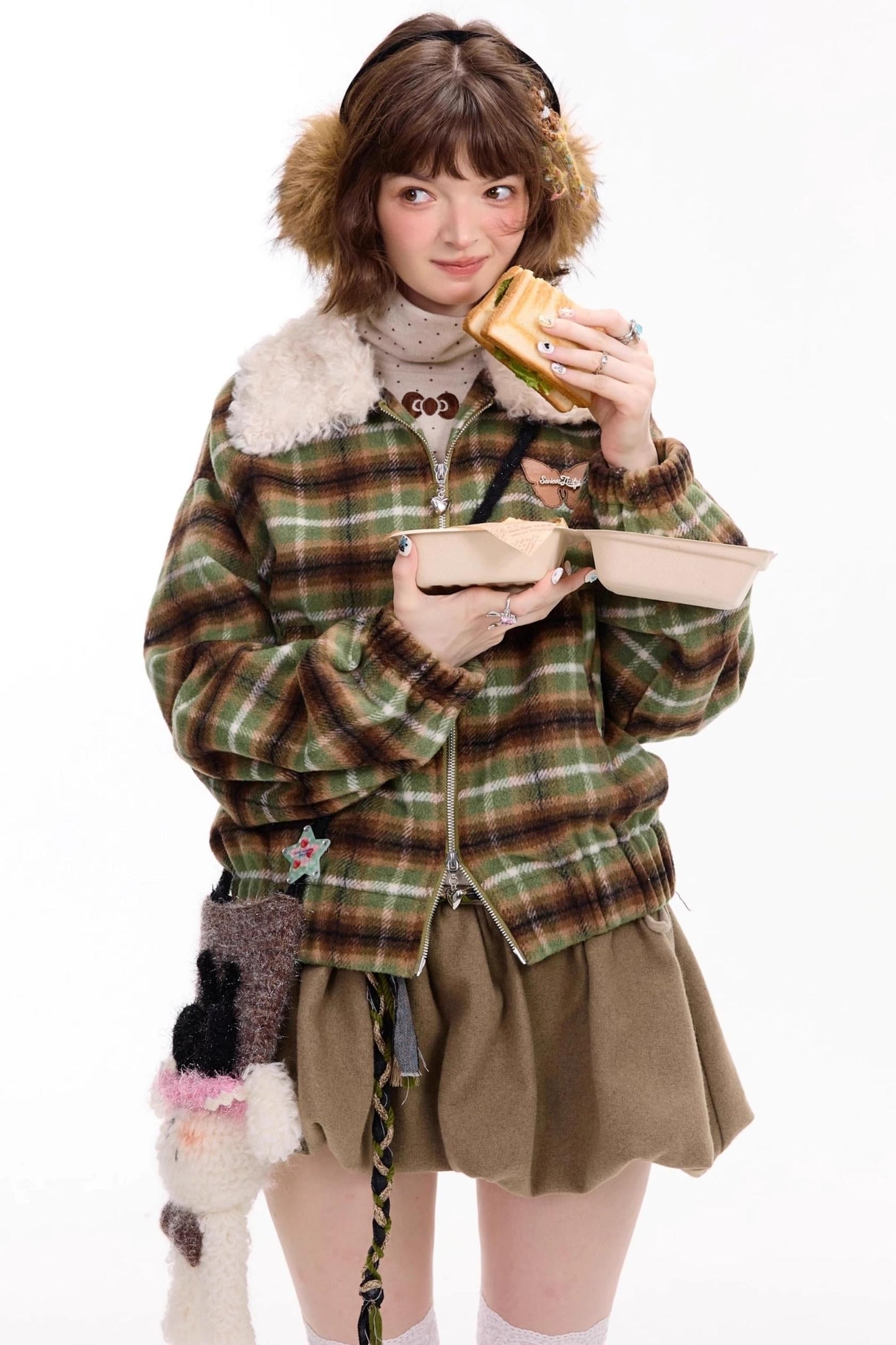 Winter Retro Green Plaid Jacket