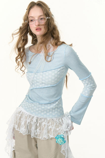 Twill Stitch Lace Knit Top