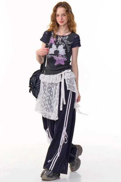 Retro Draped Wide-Leg Sweatpants