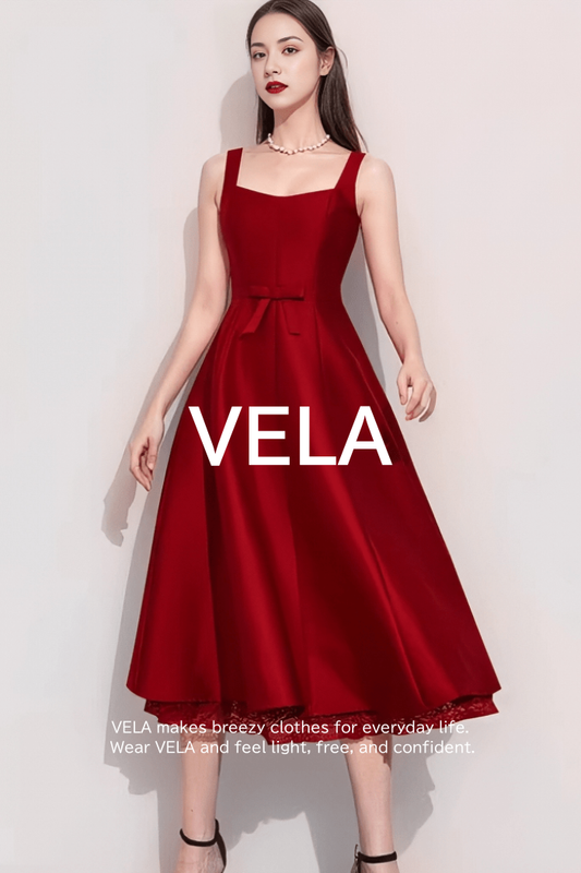 Waist-Ribbon Lace-Hem Flared Dress