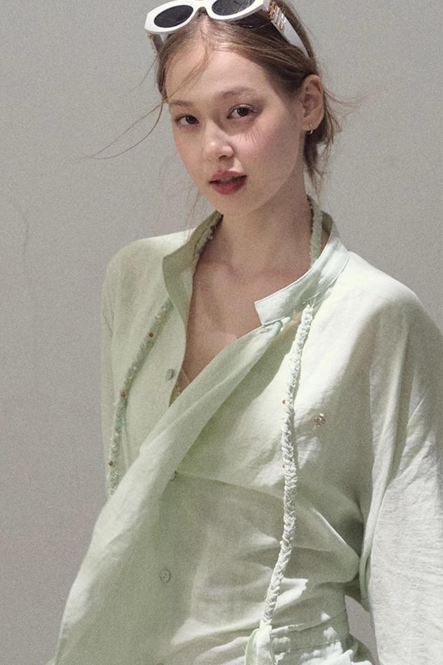 Striped Linen-Cotton Beaded Shirt