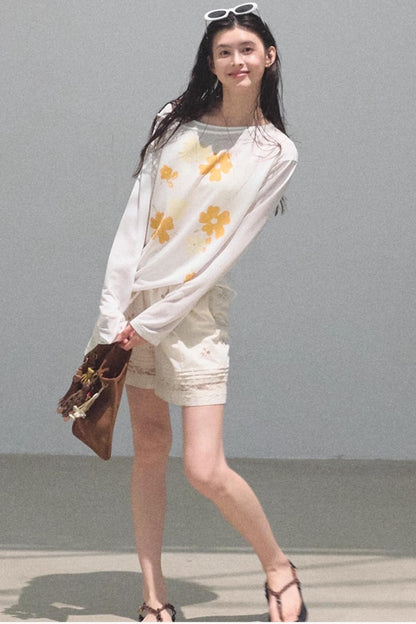 Floral Knit Off-the-Shoulder Cover-Up Top